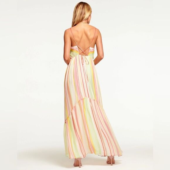 NWT Ramy Brooke Printed Trudy High-Low Maxi Dress Watercolor Stripe - Picture 3 of 10